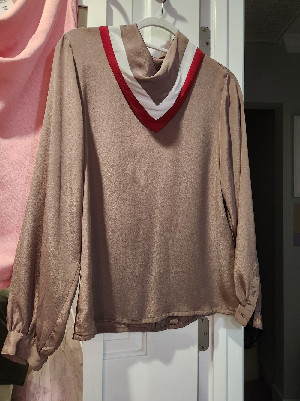 Vintage Oscar De La Renta Silk Blouse Taupe Long-Sleeve Women's Top
